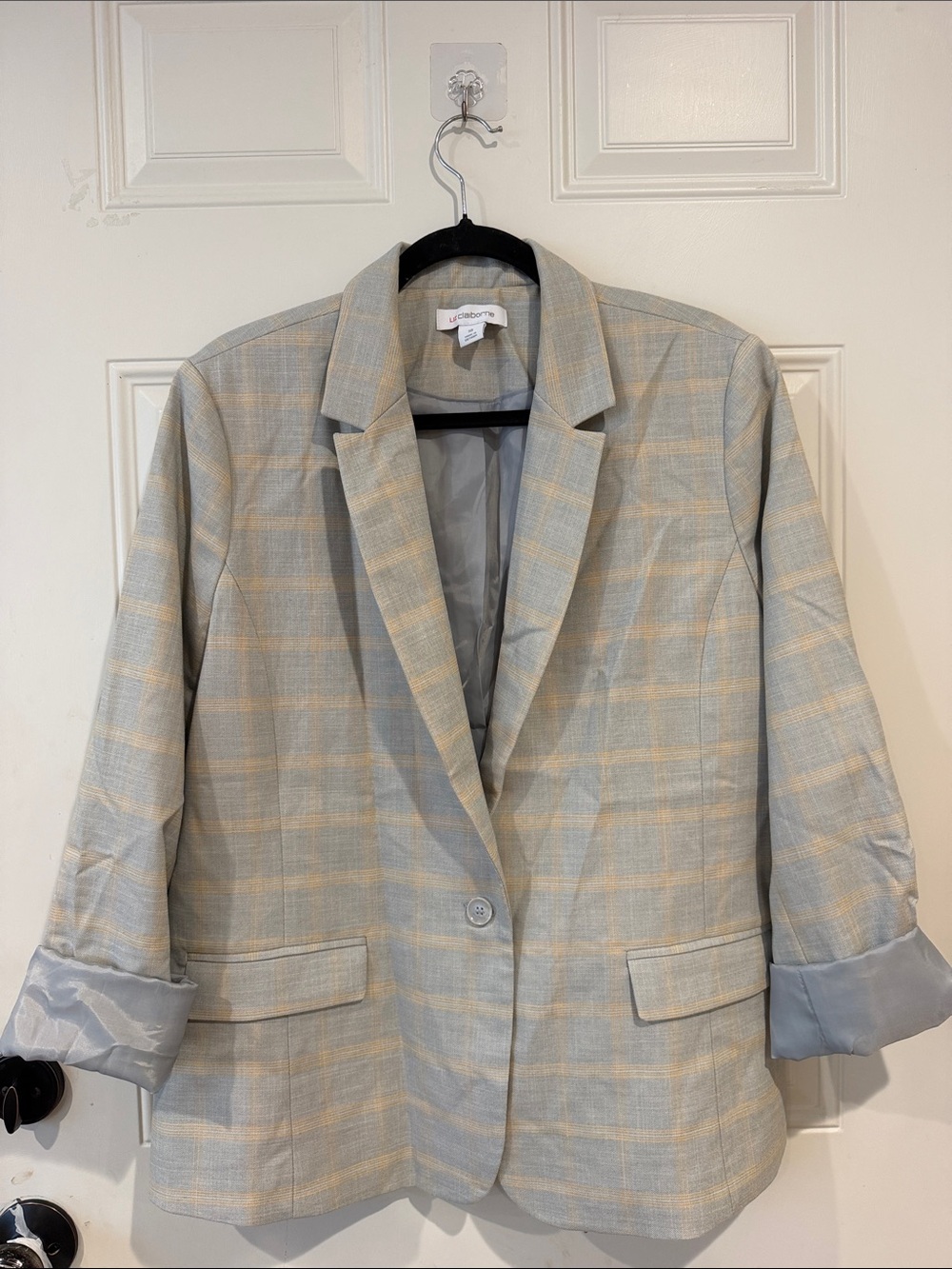 Liz Claiborne Light Gray and Cream Plaid Blazer